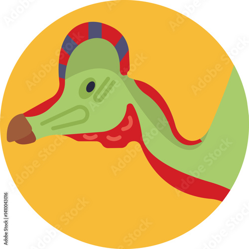A herbivorous dinosaur with a large, crest-like structure on its head, known for its distinctive appearance.