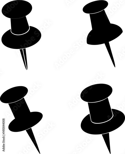 Push pin art vectors and Set of black push pins icon silhouette collections