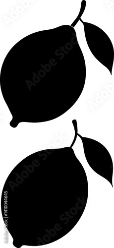 Lemon art vectors and Set of black fresh fruit with leaves icon silhouette collections