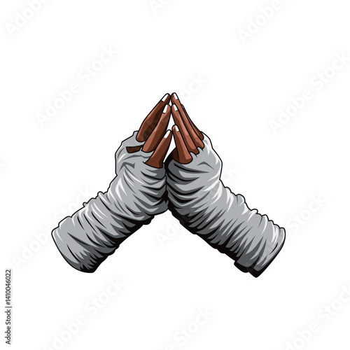 Muay Thai athlete hand praying. Muay thai hand logo