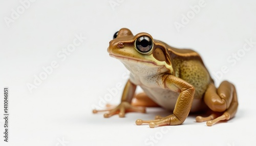 Small brown frog isolated on pure white, textured skin visible, detail, isolated animal, bright