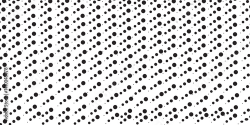 Random halftone. Pointillism style. Background with irregular, chaotic dots, points, circle. Abstract monochrome pattern. Black and white color. Vector illustration