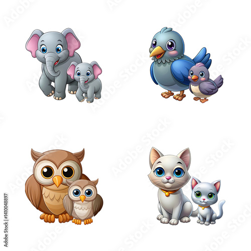 set of animals mother with baby