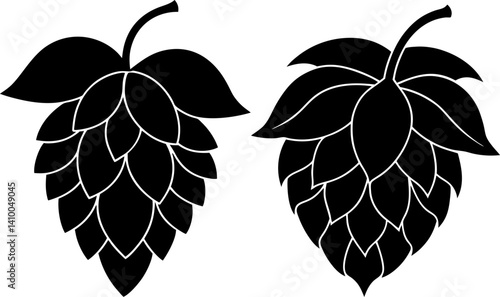 Hops flower art vectors and Set of black hops icon silhouette collections