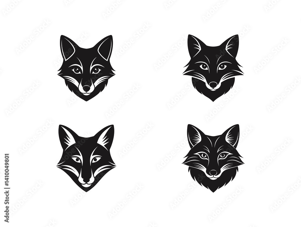 Fox head face vector set Illustration silhouette on white background, vector, icon, logo. Fox head face vector set Illustration silhouette on white background, vector, icon, logo.