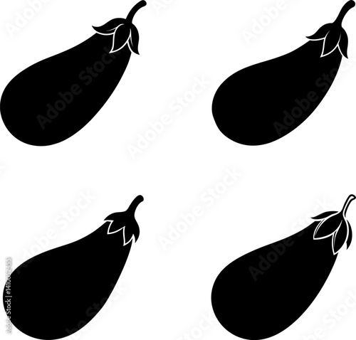 Eggplant art vectors and Set of black eggplants icon silhouette collections