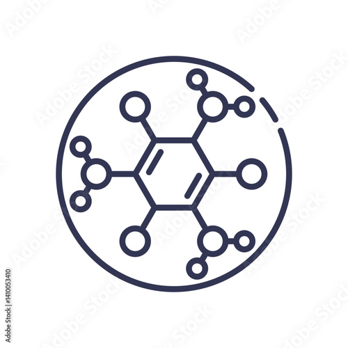 Molecular structure icon in a circle, symbolizing chemistry and connection.