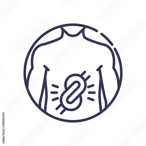 Outline of a torso with a knot symbolizing cramping pain.