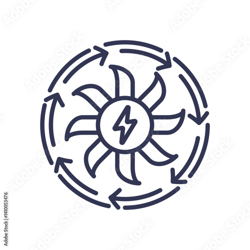 Illustration of a fan with arrows symbolizing airflow and energy in cooling systems.