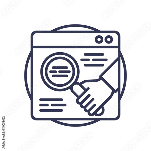 Magnifying glass over a webpage symbolizes data extraction and analysis.