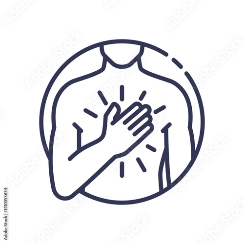 Outline of a person clutching chest, symbolizing heart discomfort and urgency.