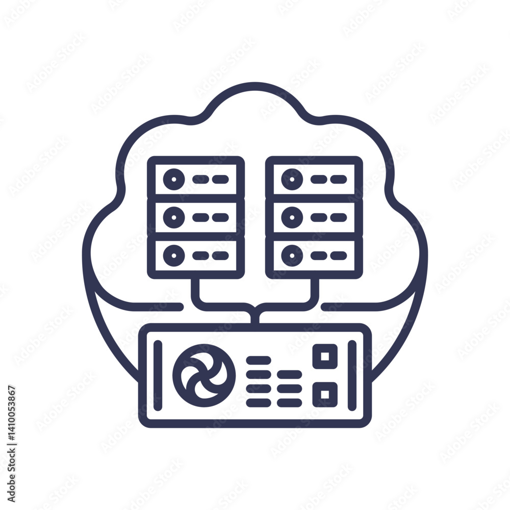 Cloud servers and data storage symbolize hybrid infrastructure integration. Cloud servers and data storage symbolize hybrid infrastructure integration.