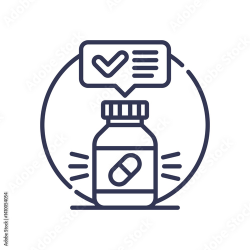 Illustration of a medication bottle with a checkmark, symbolizing verified medication communication.