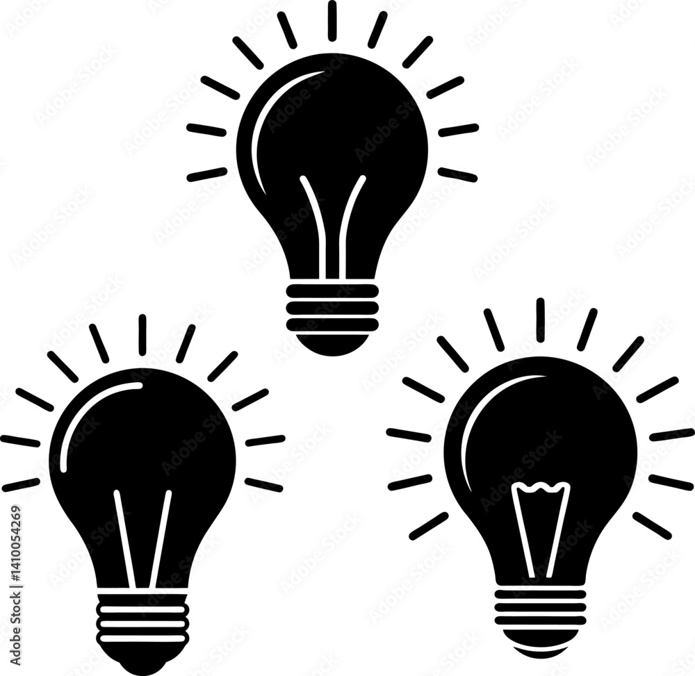 Light bulb art vectors and Set of black bulb lamp icon silhouette collections Light bulb art vectors and Set of black bulb lamp icon silhouette collections