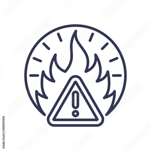 Flame and warning sign symbolize chemical reactivity and hazard.