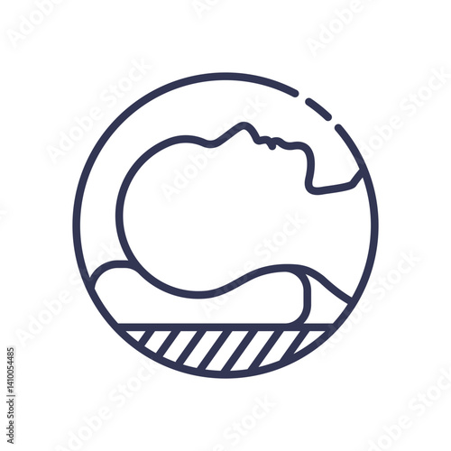 Outline of a person resting on a pillow, symbolizing ergonomic support and comfort.