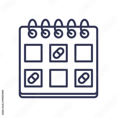 Calendar with pills symbolizes scheduled medication management.