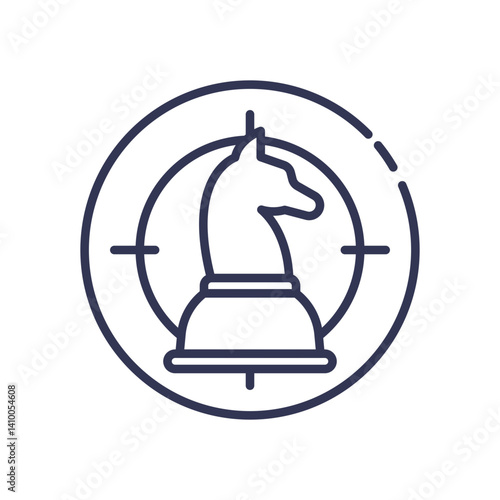 Chess knight in crosshairs symbolizes strategic positioning and targeted planning.