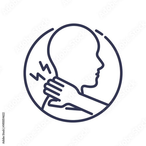 Outline of a person holding their neck, symbolizing neck pain or soreness.