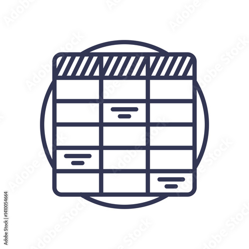 Minimalist table icon with grid lines and headers, symbolizing data organization.