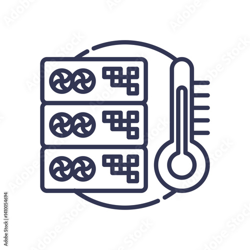 Server cooling and temperature control concept with fans and thermometer.