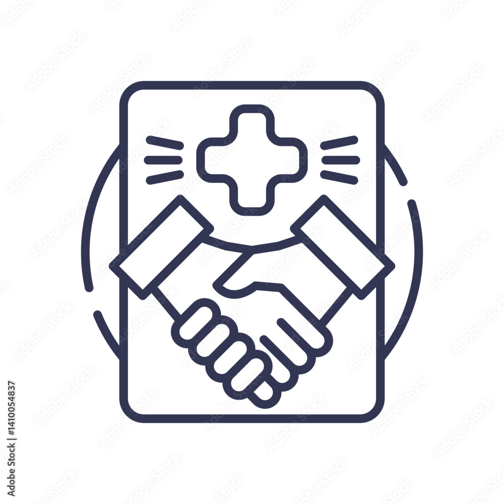 Handshake under medical cross symbolizes trust and agreement in healthcare. Handshake under medical cross symbolizes trust and agreement in healthcare.