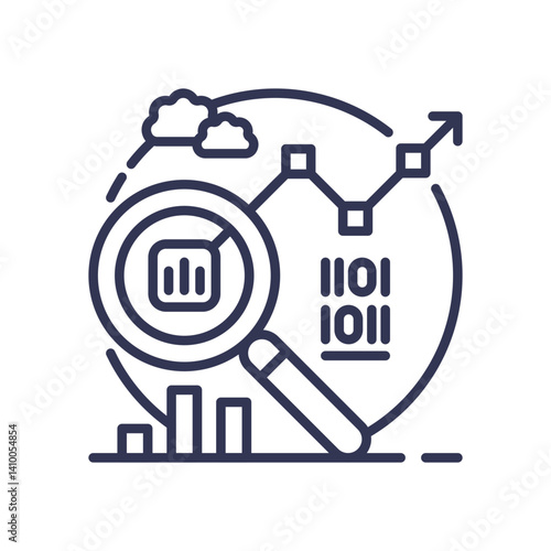 Magnifying glass over data charts symbolizes analysis and detection.