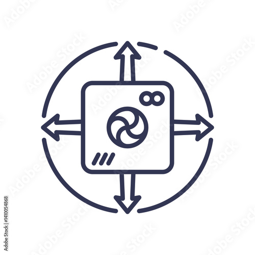 Icon of air pressure device with arrows indicating airflow direction.