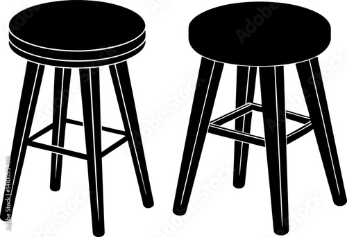 Stool art vectors and Set of black stool icon silhouette collections