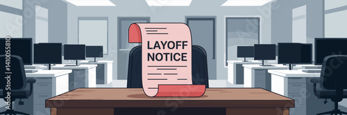 Line art vector illustration depicting corporate layoffs and downsizing – Perfect for HR discussions, employment-related content, or corporate crisis materials.