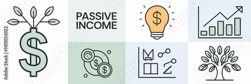 Collage of icons representing a revenue diversification strategy with dollar sign, lightbulb, graph, and tree with multiple trunks