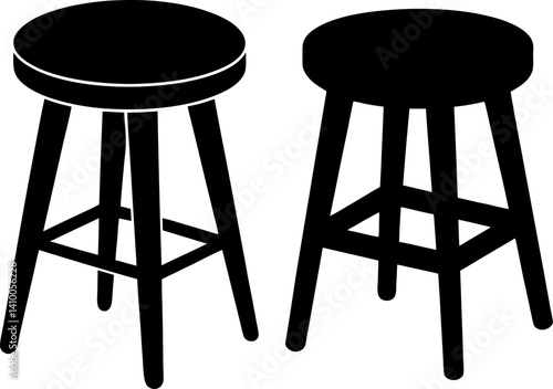 Stool art vectors and Set of black stool icon silhouette collections
