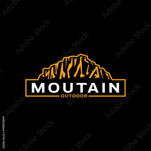 Mountains emblem badge label logo design with Black background