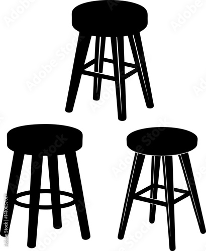 Stool art vectors and Set of black stool icon silhouette collections