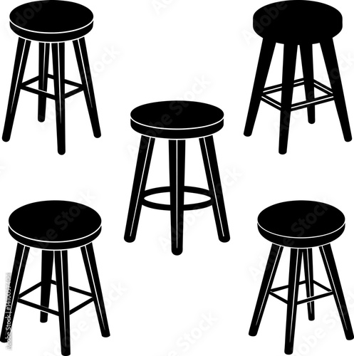 Stool art vectors and Set of black stool icon silhouette collections