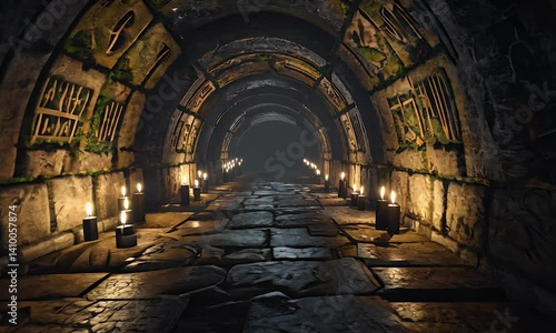 eerie video shows dark tunnel marked by cryptic symbols and candlelight where unseen presence seems to constantly observe