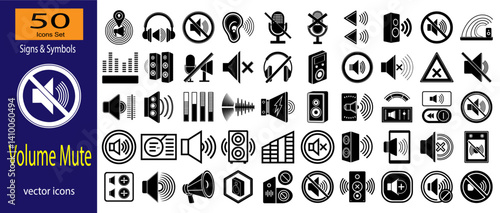 Volume Mute Icons Collection for Sound Control and Audio Settings EPS vector.