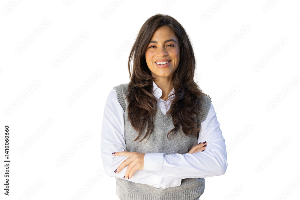 Studio portrait of cheerful businesswoman smiling with crossed arms on a transparent background Studio portrait of cheerful businesswoman smiling with crossed arms on a transparent background