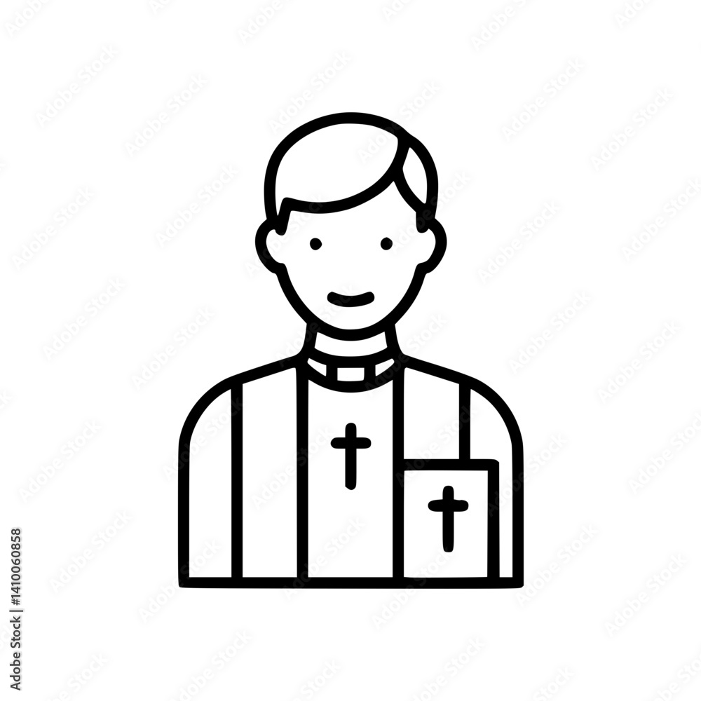 Priest icon smiling with religious symbols Priest icon smiling with religious symbols