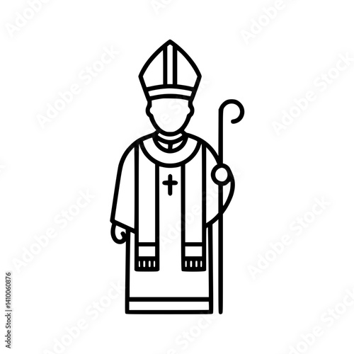 Religious leader icon standing with staff in minimalist style  