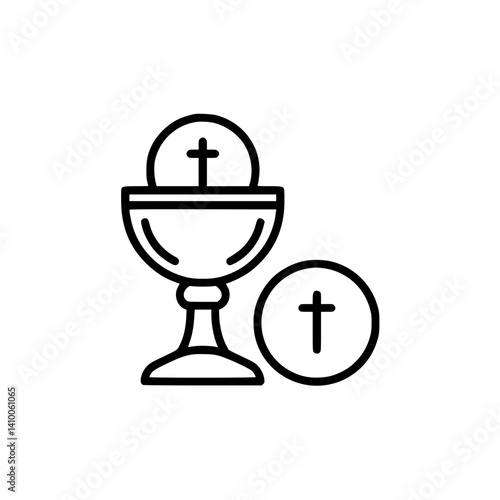 Religious icon of chalice and bread with crosses  
