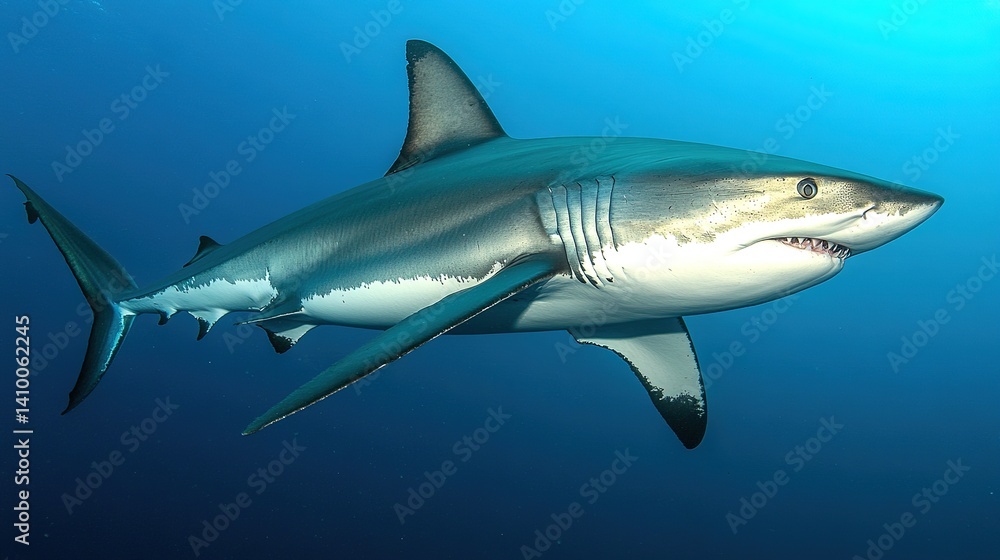 Sleek megalodon glides through deep waters, contrasting with a bulky silhouette in the background, embodying elegance and power.
Sleek megalodon glides through deep waters, contrasting with a bulky silhouette in the background, embodying elegance and power.