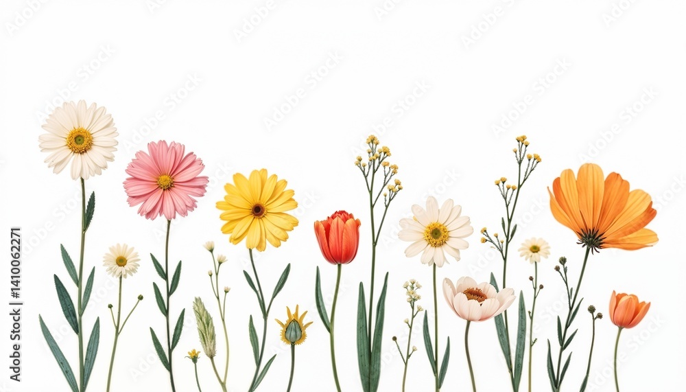 custom made wallpaper toronto digitalSet of wildflowers including daisies, tulips, and poppies in pastel colors