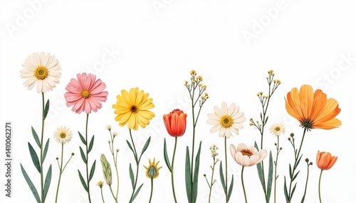 Wallpaper Mural Set of wildflowers including daisies, tulips, and poppies in pastel colors Torontodigital.ca