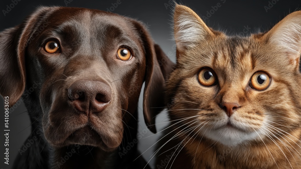 Friendly dog and cat share a moment in a visually appealing banner design showcasing balanced pet composition Friendly dog and cat share a moment in a visually appealing banner design showcasing balanced pet composition