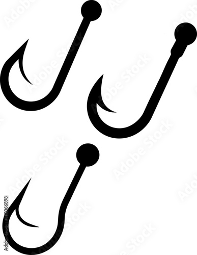 Fishing hook art vectors and Set of fishhook icon silhouette collections