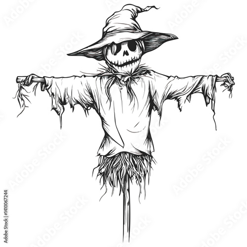 scarecrow, environment, vector, transparent background, black and white style