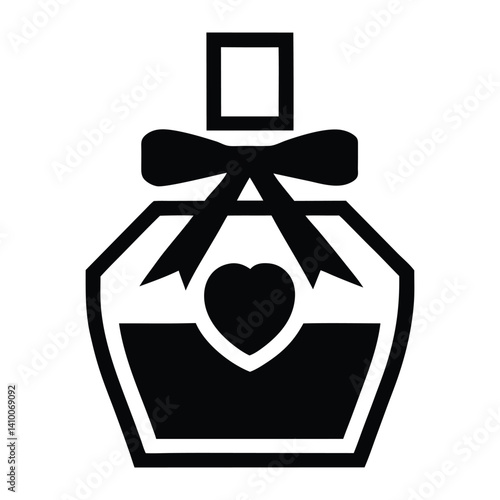 Perfume bottle logo design with heart shape and ribbon