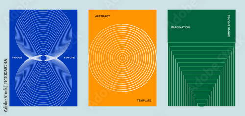 Abstract line poster background. Set cover card with geometric shapes square circle. Modern gradient texture. Banner, cover, wallpaper pattern - vector