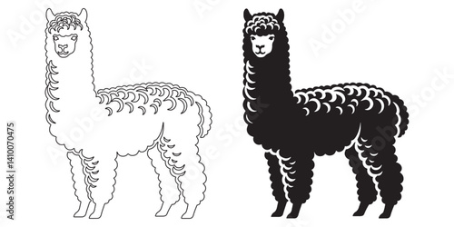 Crisp alpaca line art in vector silhouette style – ideal for creative projects, prints, and stock images – alpaca silhouette – alpaca vector – alpaca illustration – minimalist alpaca outline